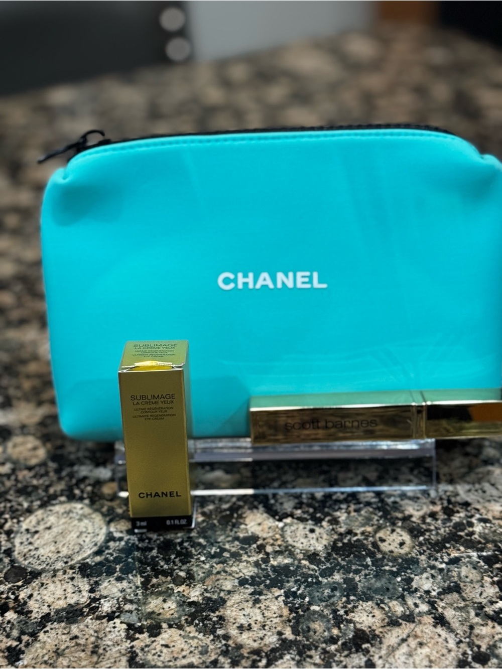 Turquoise Chanel Beaute Neoprene Pouch With Metal CC Zipper Pull NWOT